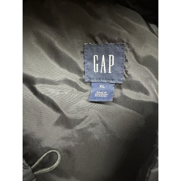 Gap Puffer Vest Down Filled Women’s XL (Removable Fur) Hood Black Buttons Snaps - Picture 2 of 6